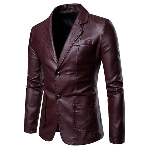 Men Classic Leather Blazer 2-Button Lambskin Leather Blazers Daily Simple Casual PU Leathers Suits