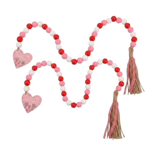 LOGOFUN 2pcs Mother's Day Wood Beads Garland with Tassel