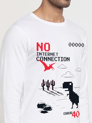 Image of Bewakoof Men's Graphic Print Regular Fit Full Sleeve Round Neck Cotton T-Shirt