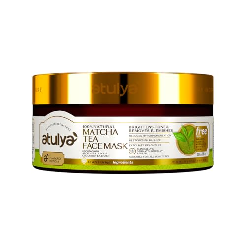Image of ATULYA Matcha Tea Face Mask|Removes Dead Skin Cells| Minimizes Visibility of Open Pores|Fades Aging Spots and Evens Skin Tone|Boosts Collagen Production|200Ml