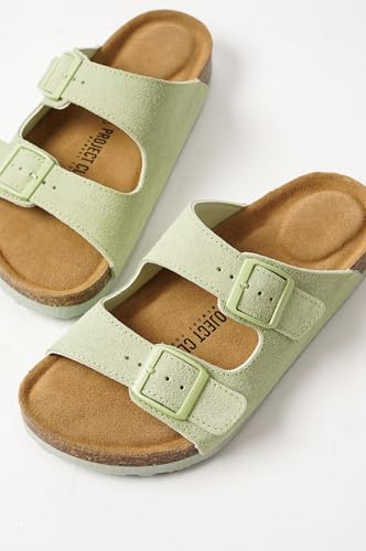 Image of Project Cloud 100% Genuine Leather Flat Sandals For Women 2026 Cork Footbed Womens Sandals with Memory Foam and arch support Vacation Essentials Slides for Women Footwear (Venita)