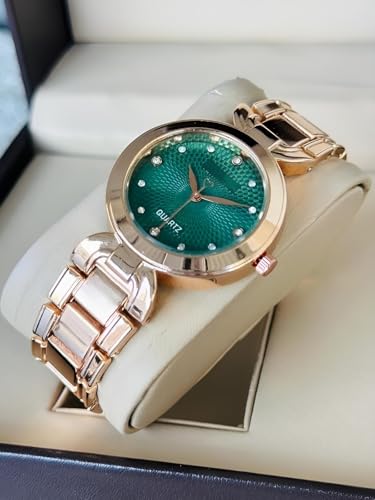 Image of styledose Women Analogue Wrist Watches for Women's & Girls&Ladies Diamond Studded Dial Rosegold Colored Stylish Bracelet Strap