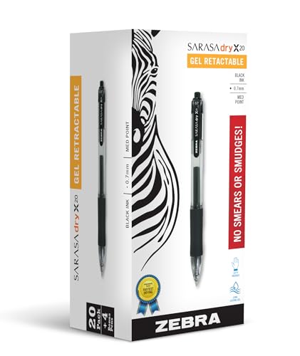 Zebra Pen SARASA X20 Retractable Gel Pen, Black Ink, 0.7mm, 24-Pack