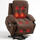 WENTUM Power Lift Recliner Chair for Elderly, Electric Lift Chair with 8 Vibration Massage and Heat, Soft Breathable Fabric, Cup Holders, Side Pockets, USB Charge Port for Living Room Bedroom, Brown