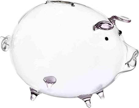 Benboo Transparent Glass Clear Piggy Bank 18x12cm Saving Can Pig Table Decoration Clear Lovely Saving Jar New Year Souvenir Gift Lightweight Coin Box Birthday Christmas Present Cute Toy Treasure Chest