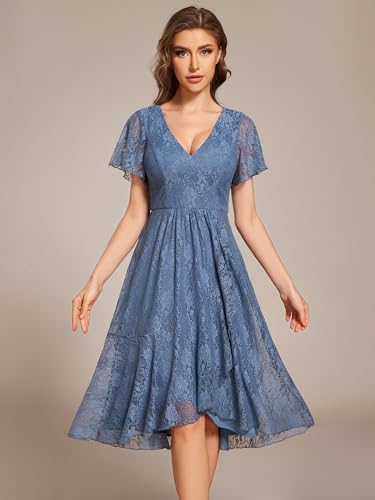 Image of Ever-Pretty Women's V Neck Short Sleeves Lace A Line Hi-Lo Midi Semi Formal Dress 02489