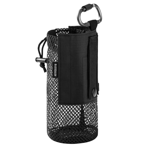 Bassdash Tactical Molle Wasserflasche Beutel mit Karabiner faltbar Mesh Flaschenhalter für Reisen Angeln Jagd Wandern Outdoor-Aktivitäten