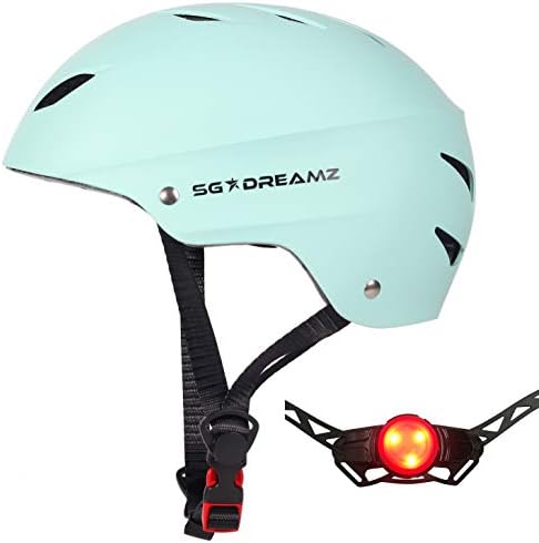 Adult Helmet with LED Safety Light – Commuter Bicycle Helmet for Men and Women - Adjustable Dial for Head Circumference 22" to 24.4" (Head Size M to L) - Certified for Safety (SK12+LED+MtMint)