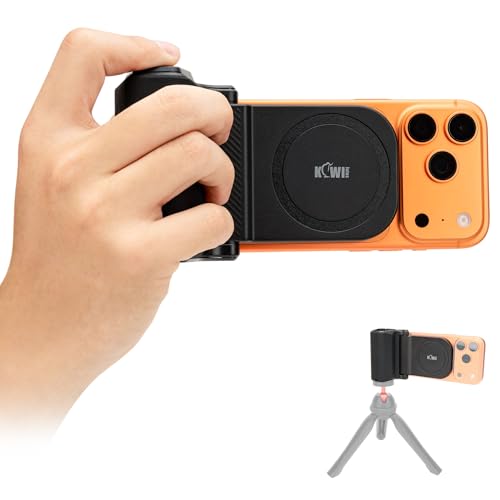 Ya en manzanajugosa.com: KIWIFOTOS Smartphone Handle Grip, Empuñadura Magnética para Smartphone, con Mando a Distancia Inalámbrico Bluetooth Desmontable y Rosca de 1/4", para iPhone y Android (Negro)