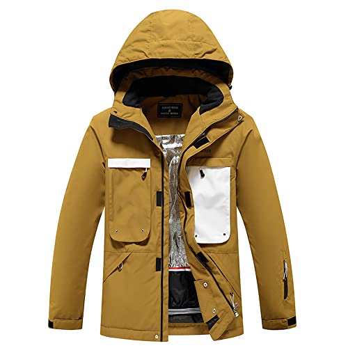 bestgift Fato de esqui Fato de esqui quente e à prova de vento para mulheres e homens cáqui GG