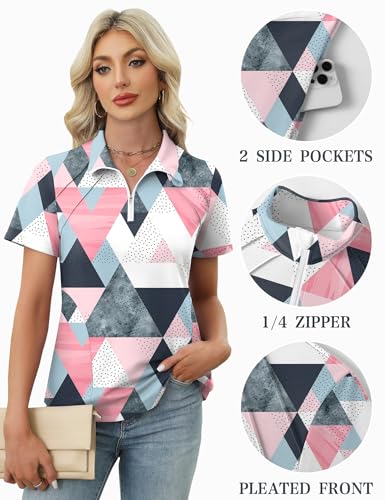 Image of LOMON Womens Golf Polo Shirts Summer Short Sleeve 1 /4 Zip Tops Moisture Wicking Casual Tennis Activewear with Pockets