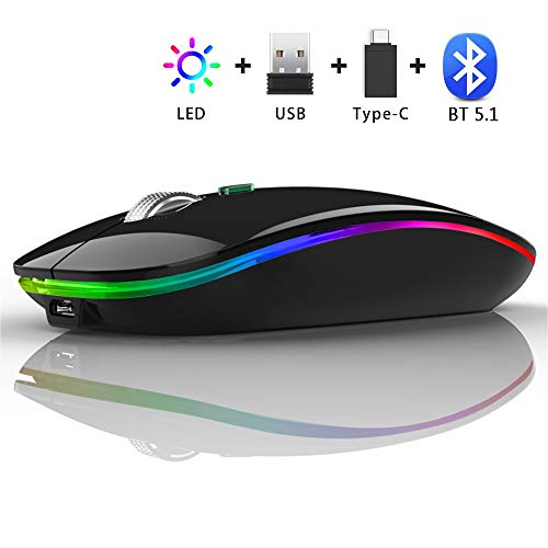 Coener M12 Ratón Inalámbrico Bluetooth, 2,4 GHz con Receptor Silencioso Dual Models Portátil Mouse con 3 Niveles de Adjustables 800-1200-1600 dpi para Escritorio/Windows/Linux/Vista/PC/Mac(Negro)