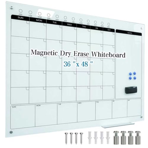Younuoboard Magnetic Glass Whiteboard Calendar