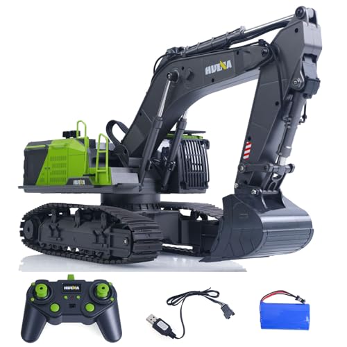 wheelfun US in Stock, HUINA 1/14 593 Model RC Excavator Car, Metal & Plastic Earth Digger, with LED...
