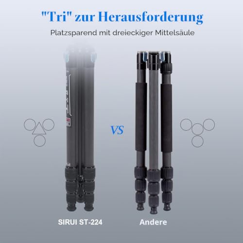 SIRUI Wasserdichtes Carbonfaser-Stativ, 175CM Professionelles Schwerlast-Kamerastativ mit dreieckiger Mittelsäule, großes Rohr für DSLR, Camcorder, Belastung 15kg (ST-224)