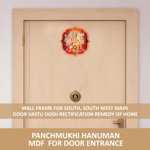 Image of BerryBox Panchmukhi Hanuman MDF Sticker Wall Frame Door Vastu Dosh Rectification Remedy Of Home, Office And Factory MDF Photo Poster with self adhesive tape (Style 4)
