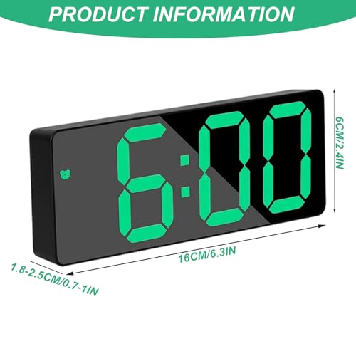 Despertador ABS de doble propósito con reloj digital de espejo verde 6
