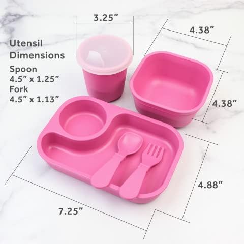 Miniatura 4 de Re Play Juego de 5 piezas de suministros de alimentación para bebés y niños pequeños, incluye bandeja de alimentos, taza, cuenco, utensilios,