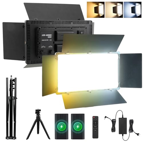 Iluminador LED Profissional 50W, Bicolor 2800K-6500K, 960 LEDs, 2 Baterias 4000mAh, Suporte Mesa 15cm e Tripé 2m