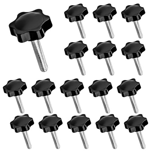 TOKSEO 16 Pièces Vis à Poignée Étoile M8, Vis Moletées M8 x 40 mm, Vis à Bouton de Serrage, Poignée Écrou Étoile M6 pour Machine, Industrie (Noir)
