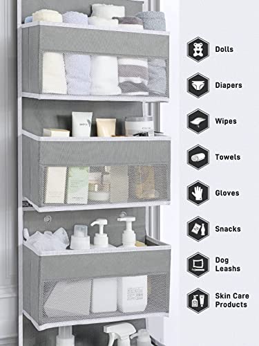 Image of Yecaye 6-Tier Over the Door Storage Organizer, Flexible 1 Split into 2 Swing-proof Hanging Bathroom Storage Organization, Bedroom Organizer and Storage for Newborn Baby Essentials, Grey