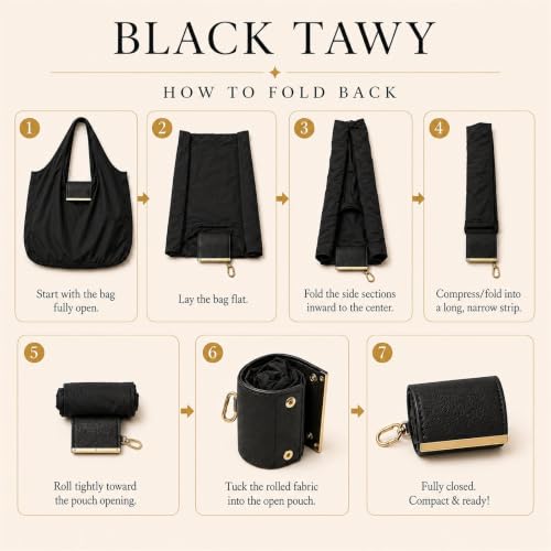 Generic Foldable Tote Purse with Keychain, Black - Image 4