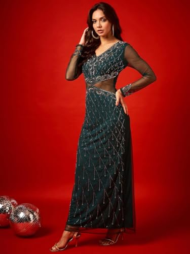 Image of STREET9 Women Bodycon Dark Green, Grey Maxi /Full Length Dress | DRS00008433