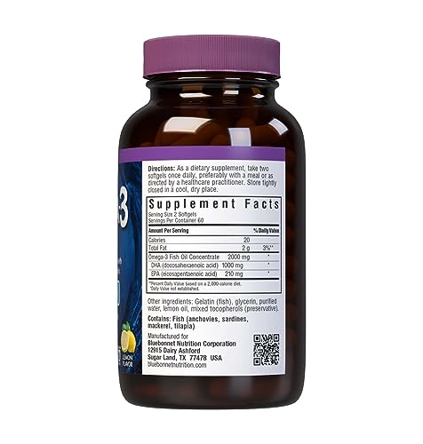 Bluebonnet Nutrition Omega-3 Brain Formula Natural Wild Caught Triglyceride Form Dha 1000 Mg Epa 210 Mg - Highly Concentrated Cognitive Health & Wellness Support Supplement - Gluten-Free - 120 Softgel #TOP5