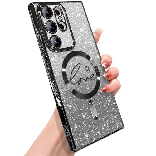Coque Samsung S23 Ultra pour femme avec motif cœur et paillettes