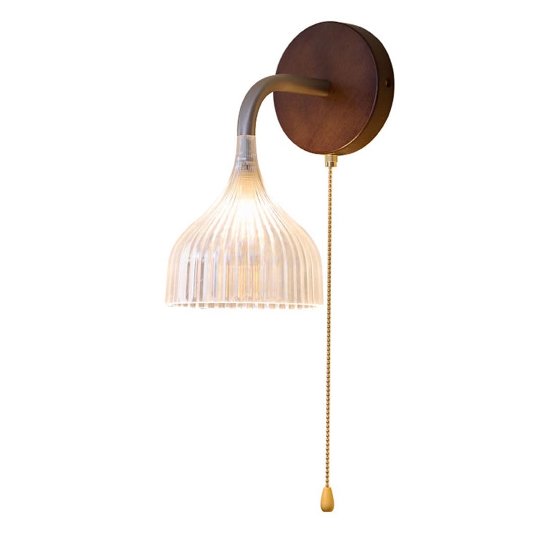 HUAYUSEDF Wall Lights with Pull Cord Switch Industrial Style Bedside Sconce Glass Shade Vintage Lamp for Bedrooms, Living Rooms, Hallways, Kitchens, Farmhouses (Amber)(Smoky Gray)