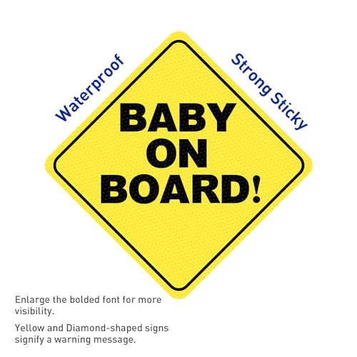 Image of Baby On Board Stickers for Cars 4Pack - 5 inchx5 inch High Visibility Reflective, See-Through & Waterproof, Strong Adhesive Car Window Decals for Safety, Essential Baby in Car Accessories for Parents