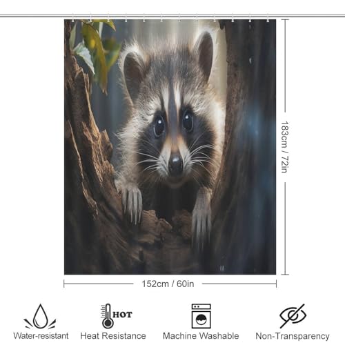 Rideau de douche imperméable raton laveur anti-moisissure en polyester lavable 152x183cm - 4