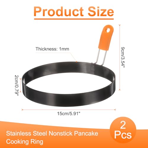 sourcing map 2Pcs Egg Rings 6" Stainless Steel Nonstick Pancake Cooking Ring with Silicone Handle for Griddle Frying Eggs Sandwich Omelets Breakfast