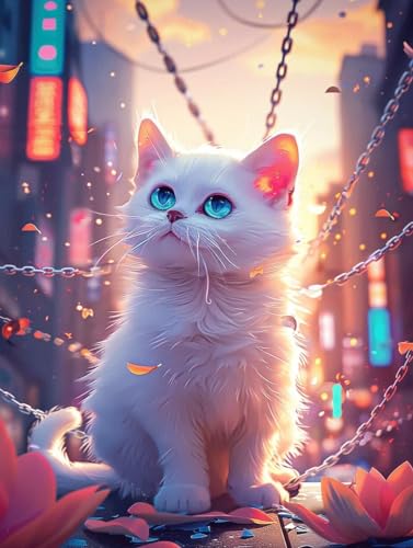 Kits de broderie diamant chat paysage 60x80cm pour adulte