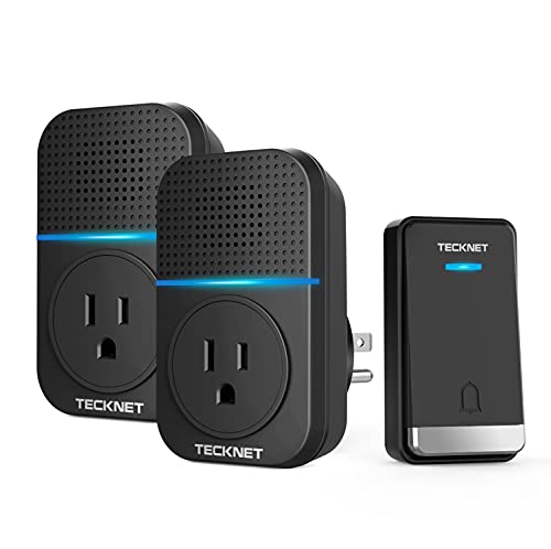 TECKNET Wireless Doorbell, Self-Powered Doorbell, 0-110db Plug-through Wireless Doorbell Ringer for Homes Classroom, IP66 Waterproof 1300ft Door Chime with Extra Socket, 60 Chimes, LED Light (Black) by TECKNET - Used condition - US$23.37