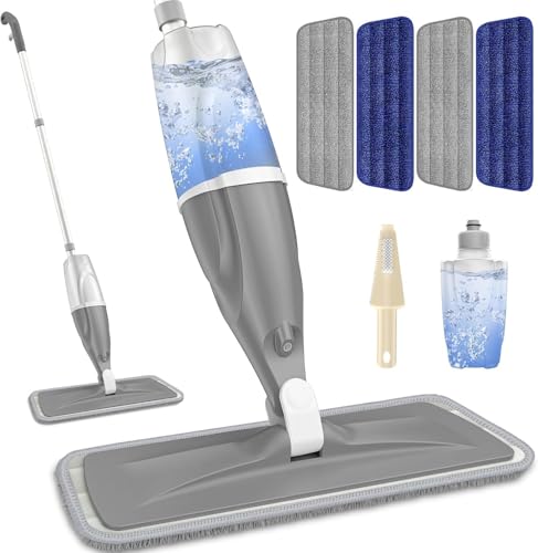 Spray Mops for Cleaning Floors: Papclean Microfibre Flat Floor Mops for Wet Dry Use - 4 Washable Pads and 1 Refillable Bottle for Hard Wood Laminate Vinyl Tile Kitchen Bathroom