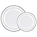 60PCS Heavyweight White with Silver Rim Wedding Party Plastic Plates,China Plastic Plates,30-10.25inch Dinner Plates and 30-7.5inch Salad Plates -WDF (White/Silver Rim)