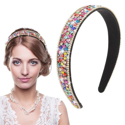1 diadema para mujer, banda ancha de diamantes de imitación, antideslizante, diadema para novia, boda, fiesta, elegante, con cuentas brillantes de imitación de diamantes de imitación y lentejuelas,