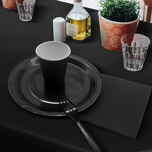 Miniatura 5 de Platos de papel negro de 9 pulgadas, sirve platos negros y servilletas para 24 invitados, platos negros desechables, 100 platos negros para fiesta