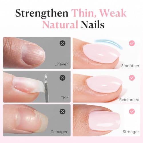 Image of AZUREBEAUTY 18ml Rubber Base Builder Gel Polish for Nails, Milky Pink Rubber Base Coat, Self-Leveling Apex Building Nail Strengthener, Long Lasting Soak Off UV LED for Thin Weak Brittle Nails