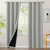 BONZER 100% Blackout Curtains 84 inches Long, 4 Panels Sun Light Blocking Window Drapes for Bedroom, Privacy Total Room Darkening Curtain with Black Backing for Living Room, Patio Door, Silver Grey