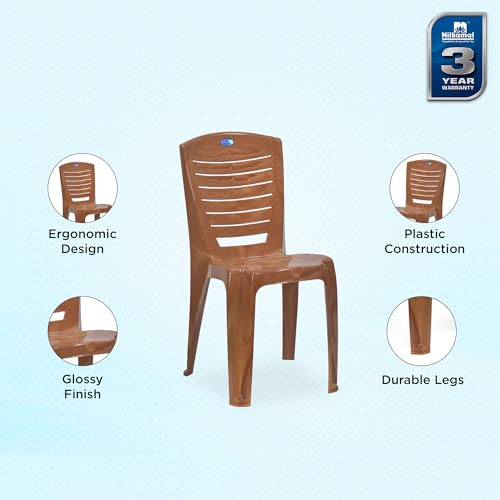Image of Nilkamal Mid Back Chair CHR 4025 | Armless, Stackable, Set of 2 | 100% Polypropylene | Pear Wood | For Living Room, Bed Room, Kitchen, Office, Outdoor