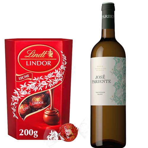 José Pariente - Sauvignon Blanc | Con bombones Lindor 200g | Blanco fresco y aromático | Detalle elegante y sabroso | Ideal para regalar