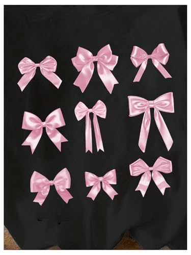 OYOANGLE Girl's Bow Print T Shirt Crew Neck Short Sleeve Drop Shoulder Loose Casual Tee Tops3