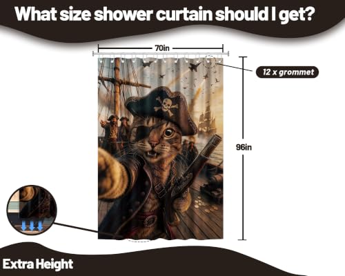 Image of Funny Cat Shower Curtain, Extra Long 70x96 in, Cool Kids