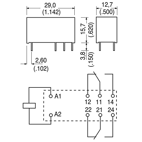 Relais de puissance RT424730 TE Connectivity Schrack 230V DPDT 8A THT monostable série RT2