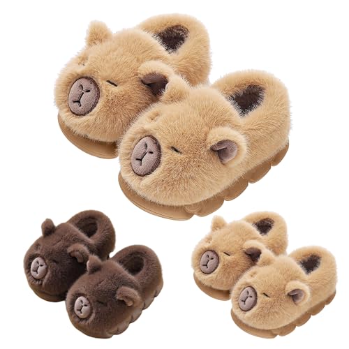 Genérico Zapatillas de Casa Niño Niña Invierno, Pantuflas de Peluche y Diseño de Animales Calientes Suave y Antideslizantes,Zapatillas Capybara Niña