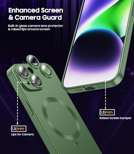 Image of DIZORO Magnetic Case for iPhone 14 Cover [Compatible with MagSafe][Built-in Camera Lens Protector] Slim Soft Silicone Bumper Shockproof Metallic Luster Back Cover Phone Cases (Green)
