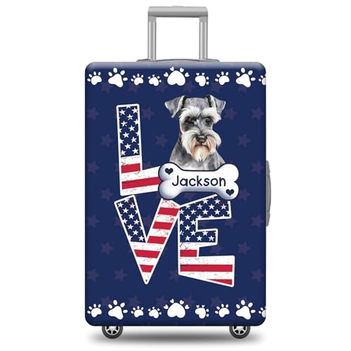 Custom Dog Luggage Cover Suitcase Protector Schnauzer Miniature with American Flag LOVE Design Washable Travel Suitcase Cover Fits 18-32 Inch Luggage
