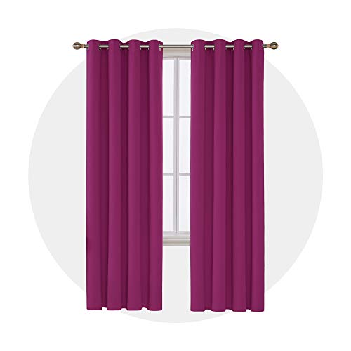 Image of Deconovo Thermal Insulated Window Treatments Grommet Top Blackout Room Darkening Curtain Bedroom, 52 x 95 in-1 Panel, Fuchsia
